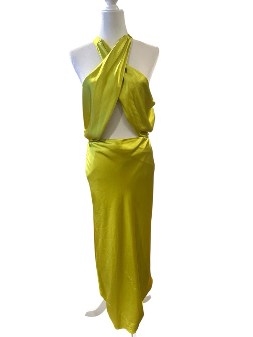 SIMON MILLER Satin Halter Chartreuse Prom Wedding Guest Long Slip Dress 10 - Picture 4 of 12